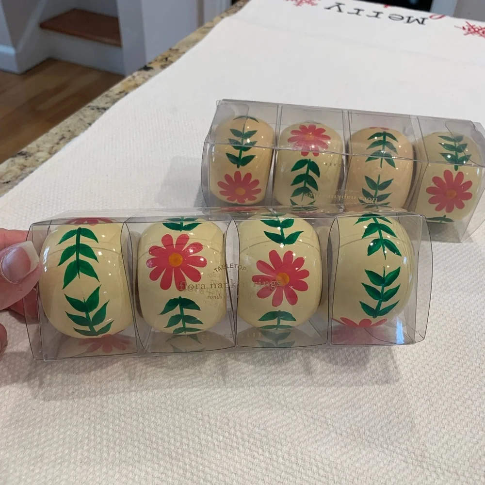 Pottery Barn Cream Floral Napkin Rings
